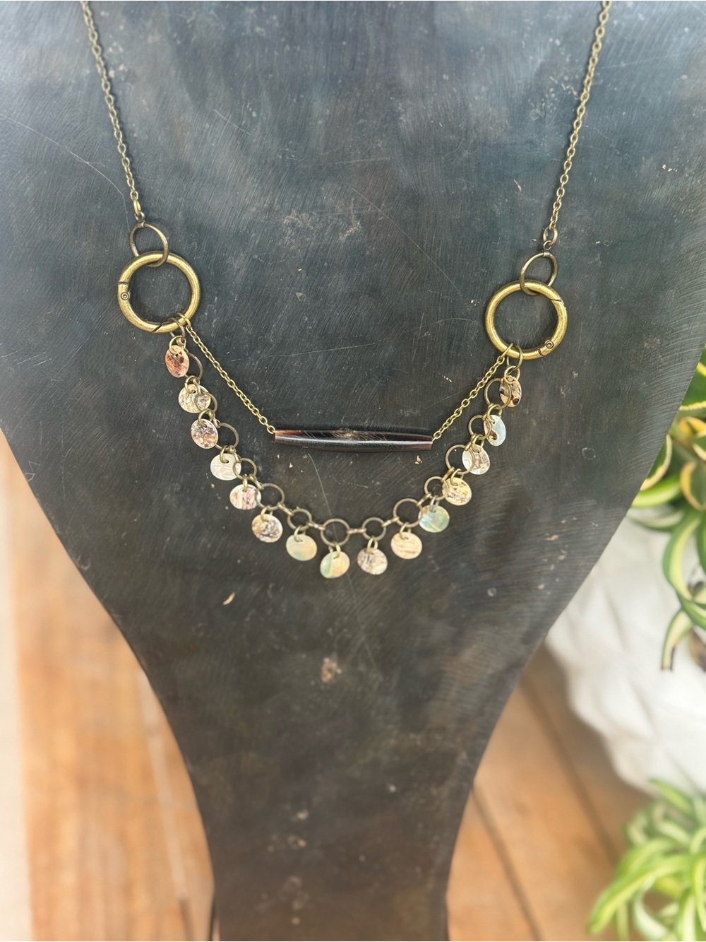 Bronze chain with Shell and Bone Accents